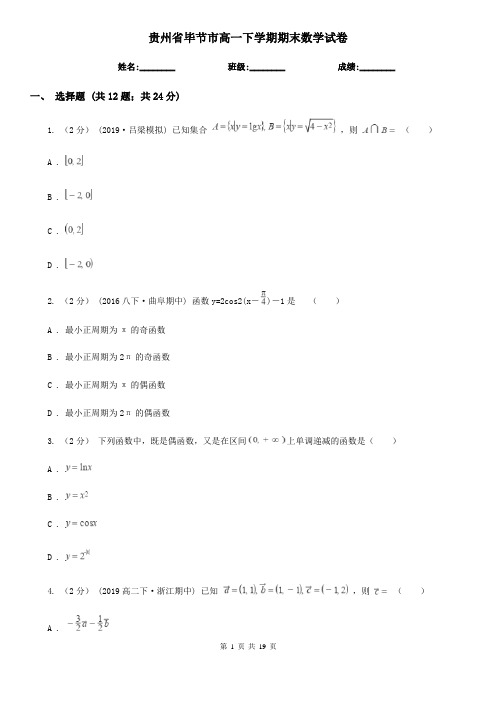 贵州省毕节市高一下学期期末数学试卷