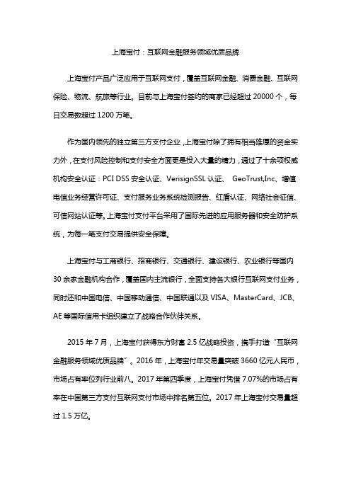 上海宝付：互联网金融服务领域优质品牌