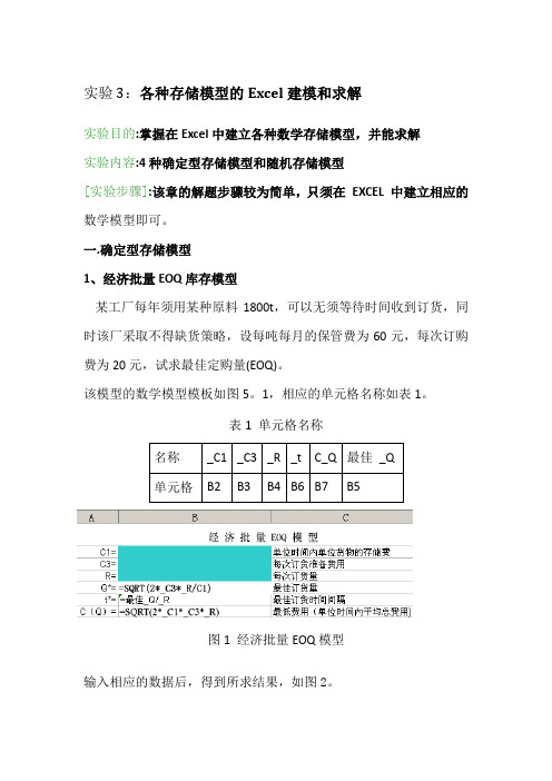 实验3：各种存储模型的Excel建模和求解