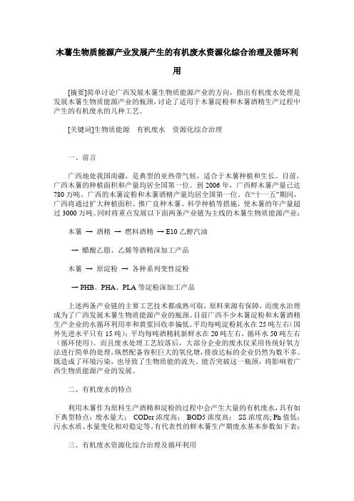 木薯生物质能源产业发展产生的有机废水资源化综合治理及循环利用