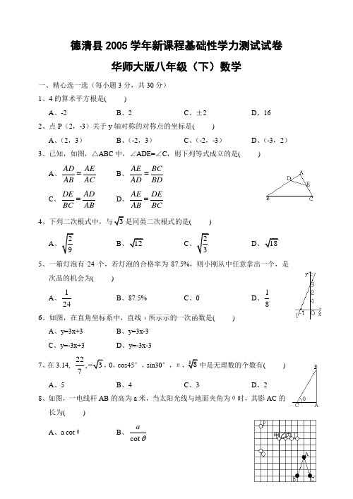 德清县2005学年八年级第二学期期末试卷(华师大版)及答案