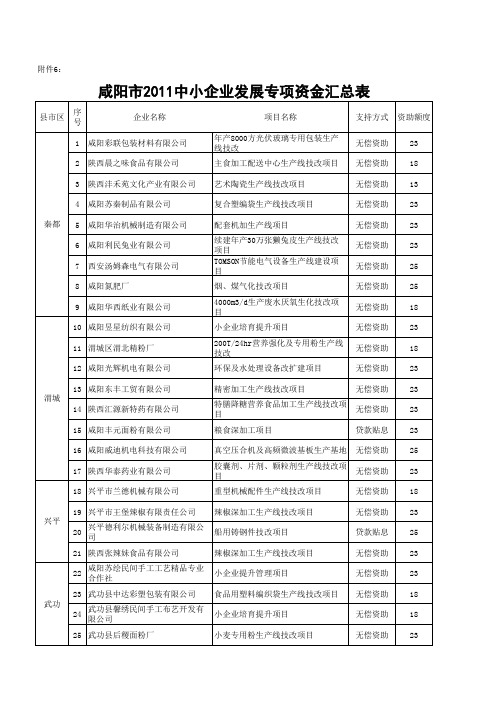 企业类项目汇总表 - 咸阳市中小企业信息网