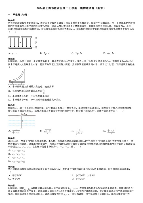 2024届上海市松江区高三上学期一模物理试题(期末)