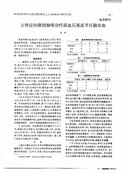 立体定向微创抽吸治疗高血压基底节区脑出血