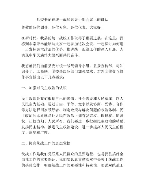 县委书记在统一战线领导小组会议上的讲话