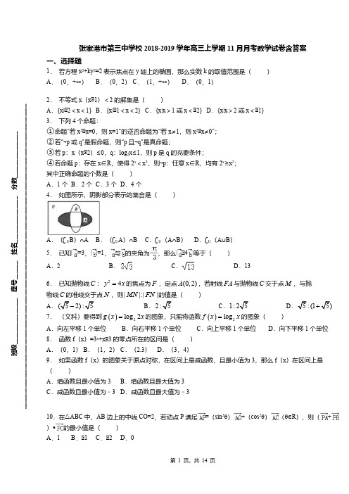 张家港市第三中学校2018-2019学年高三上学期11月月考数学试卷含答案