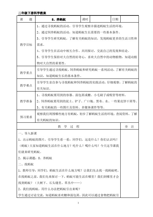 二年级下册科学 8、养蚂蚁 教案