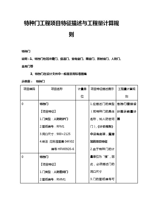 《特种门工程项目特征描述与工程量计算规则》