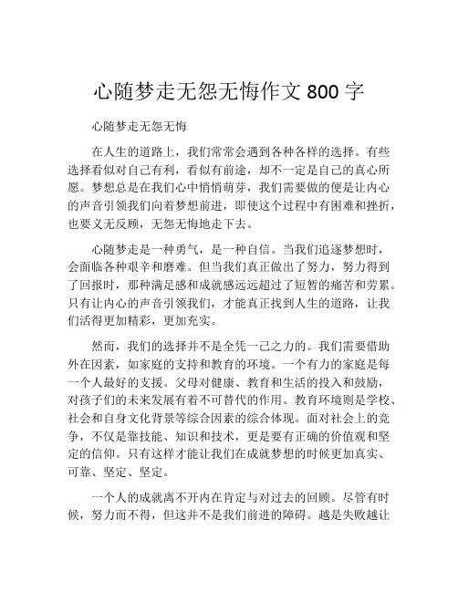 心随梦走无怨无悔作文800字