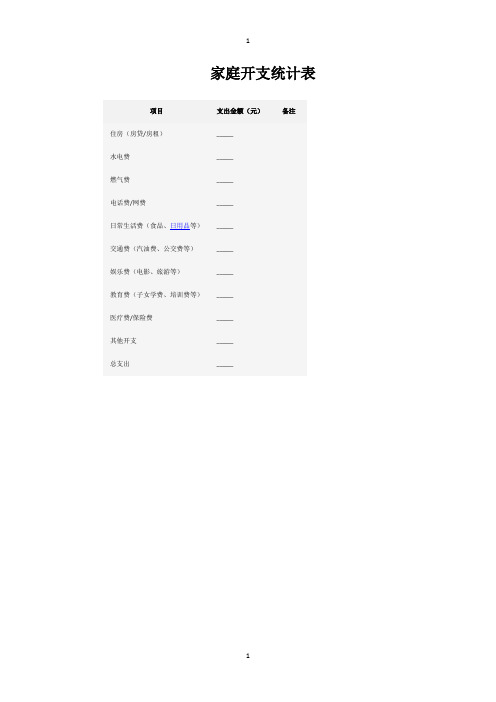 家庭开支统计表