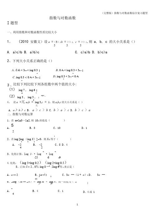 (完整版)指数与对数函数综合复习题型