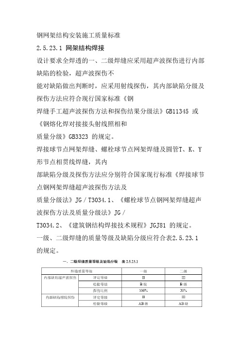 钢网架结构安装施工质量标准