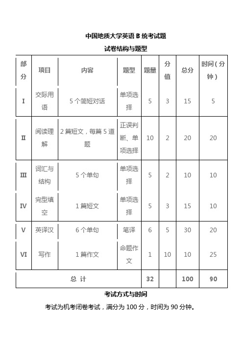 中国地质大学英语B统考试题