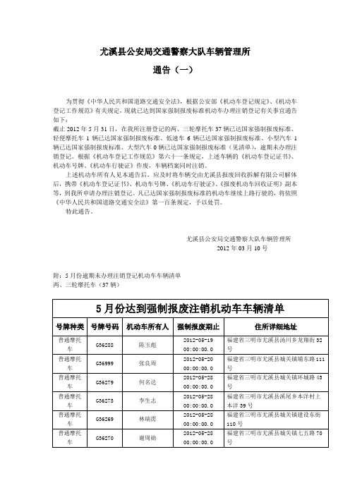 尤溪县公安局交通警察大队车辆管理所