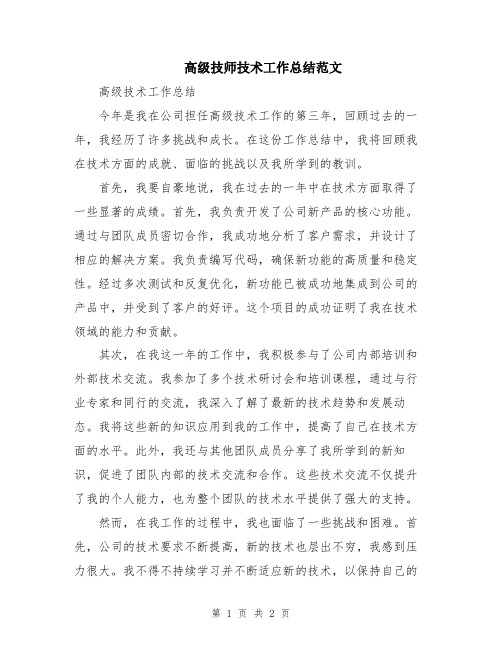 高级技师技术工作总结范文