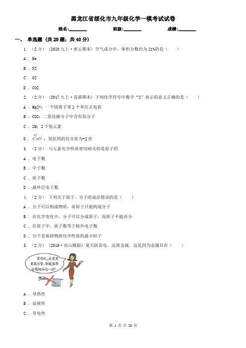 黑龙江省绥化市九年级化学一模考试试卷