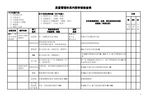 电机制造公司 质量管理体系内部审核检查表