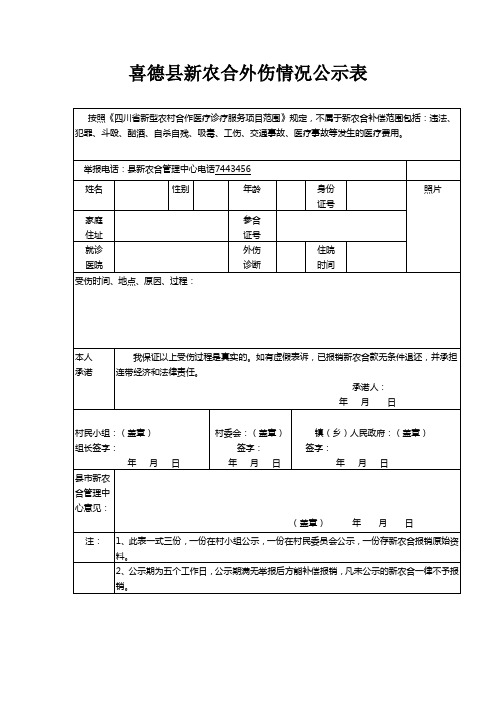 新农合外伤情况公示表