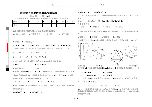 2015-2016学年九年级上学期数学期末检测试卷