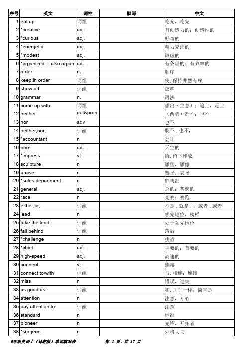 9年级译林版英语上单词默写表360