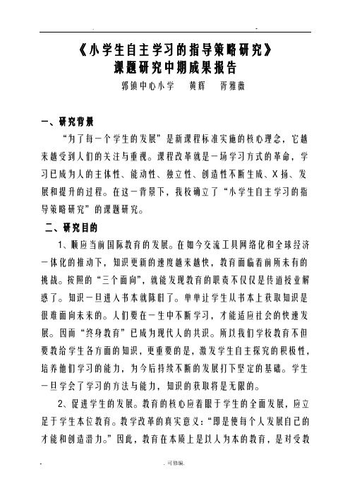 课题研究报告中期成果报告