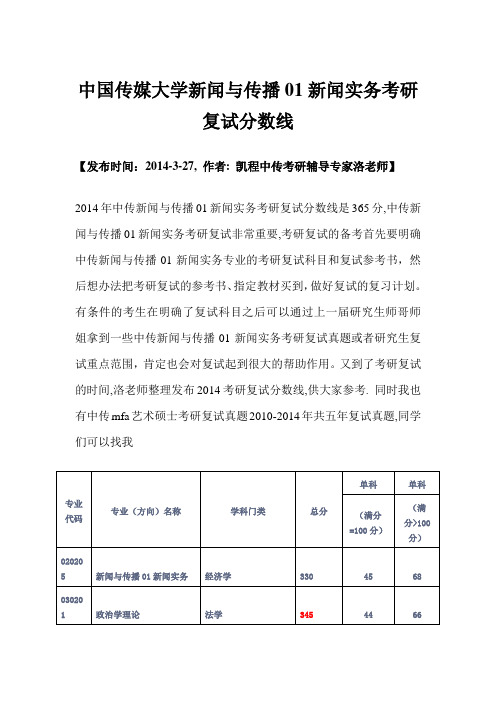 中国传媒大学新闻与传播01新闻实务考研复试分数线