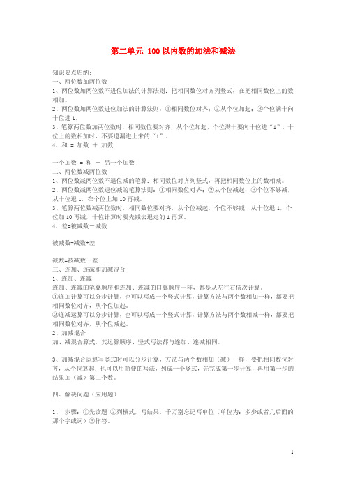 二年级数学上册2100以内的加法和减法二知识归纳新人教版