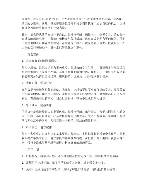 加分小组长竞选发言稿