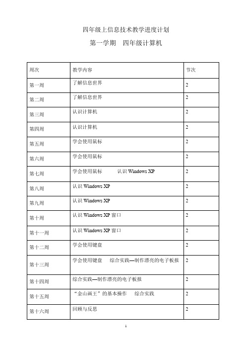 2014年四年级上册信息技术教案完整通过版