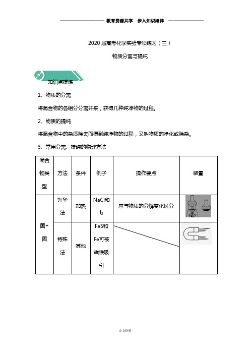 【高考冲刺】高考化学实验专项练习(三) 物质分离与提纯