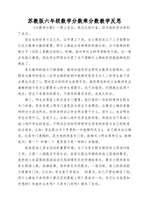 苏教版六年级数学分数乘分数教学反思