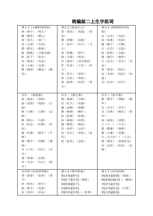 统编版小学语文二年级上册生字组词(整册)