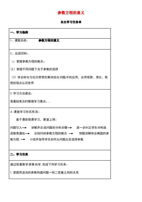 江苏省如皋市高考数学一轮复习参数方程的意义任务单(无答案)