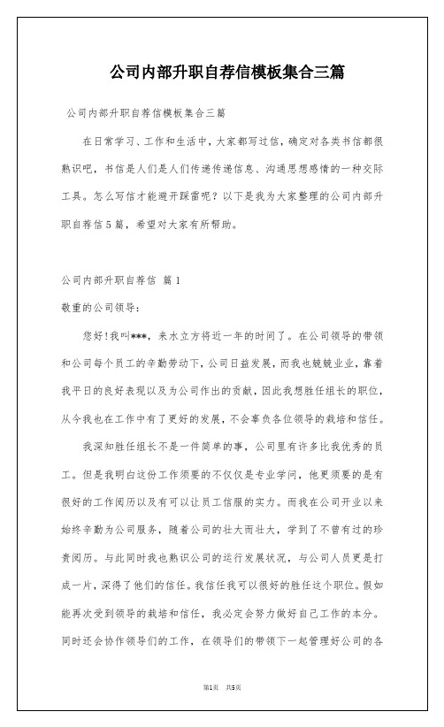 公司内部升职自荐信模板集合三篇