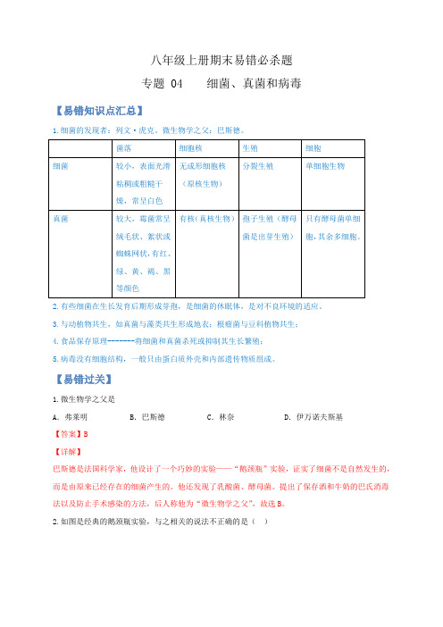 专题04 细菌、真菌和病毒-(人教版)(解析版)