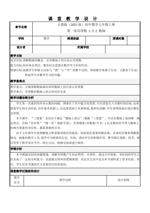 人教版(2024版)初中数学七年级上册 第一章有理数 1.2.2 数轴 课件 教学设计