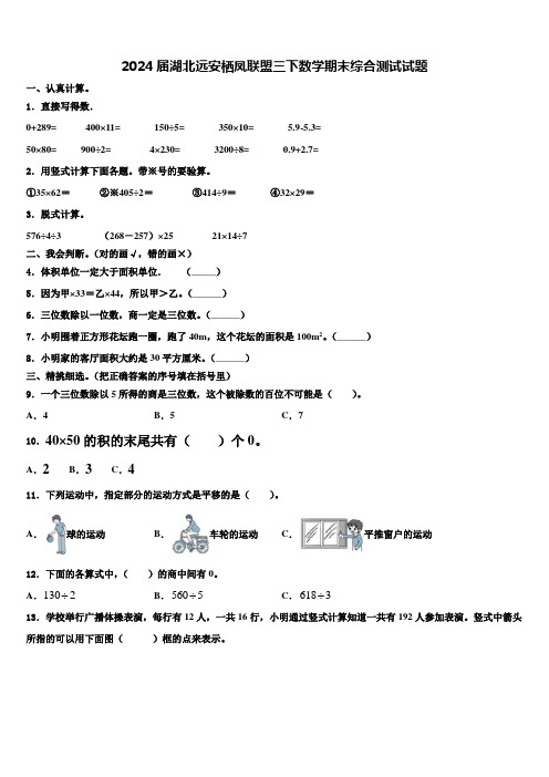 2024届湖北远安栖凤联盟三下数学期末综合测试试题含解析