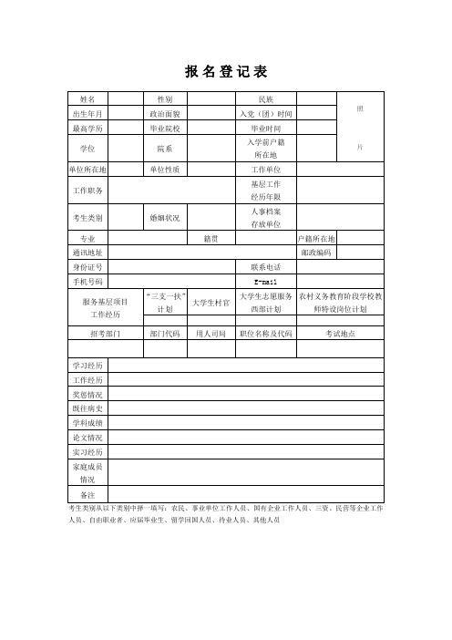 2019年度考试录用公务员报名登记表