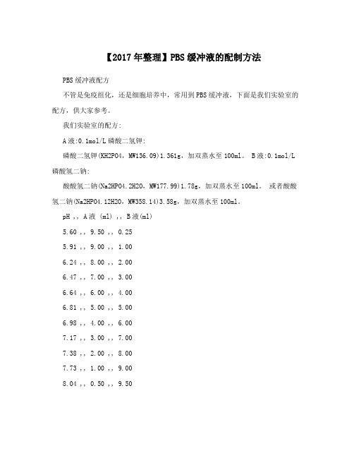 【2017年整理】PBS缓冲液的配制方法