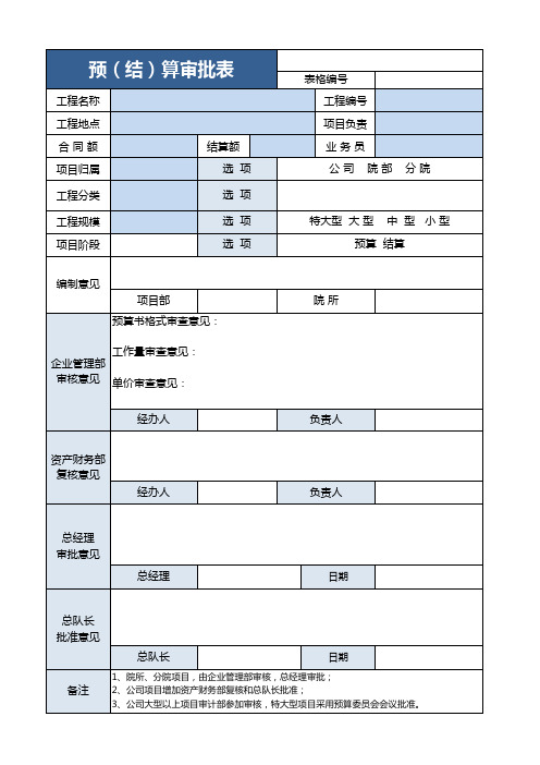 预结算审批表