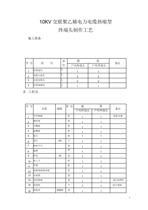 10KV交联聚乙烯电力电缆热缩型终端头制作工艺