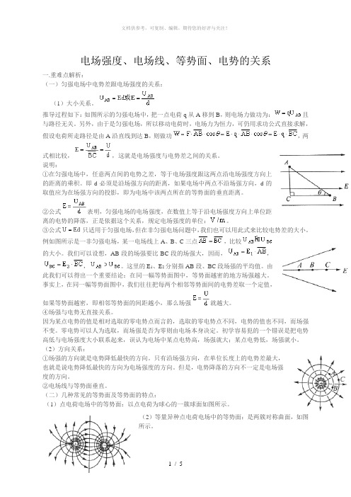 电场强度、电场线、等势面、电势的关系