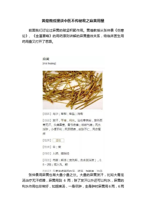 黄煌教授漫谈中医不传秘密之麻黄用量