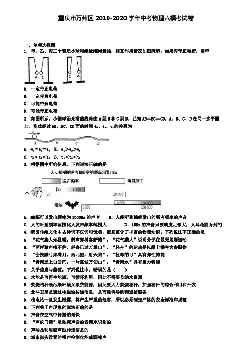 重庆市万州区2019-2020学年中考物理六模考试卷