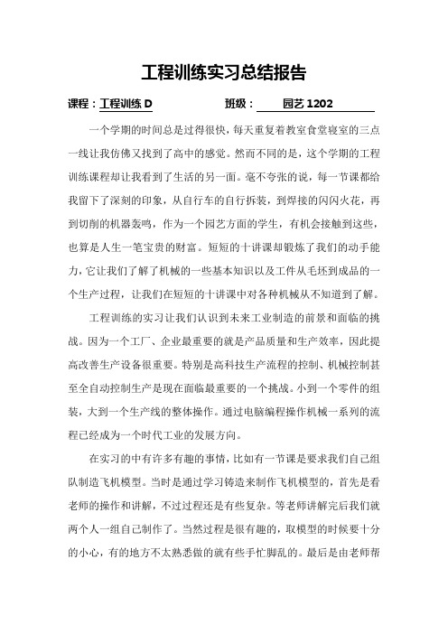 工程训练DE实习总结报告