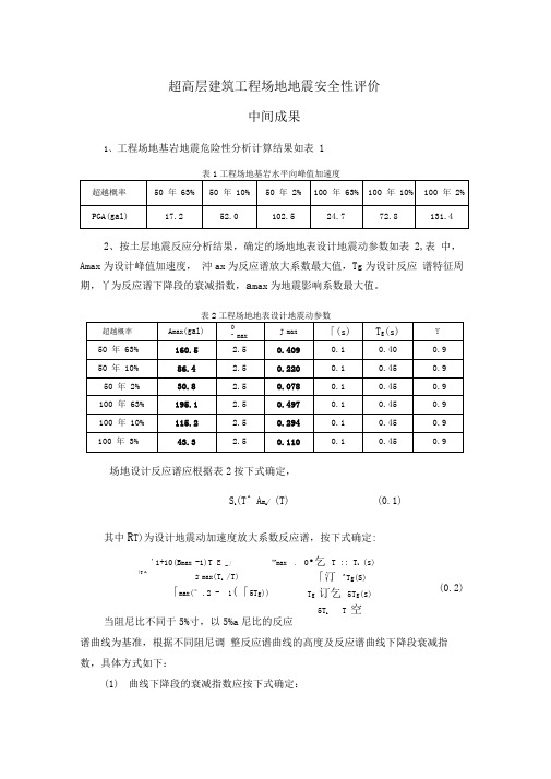 超高层建筑工程场地地震安全性评价中间成果