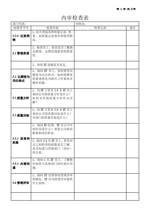 IT内审检查表