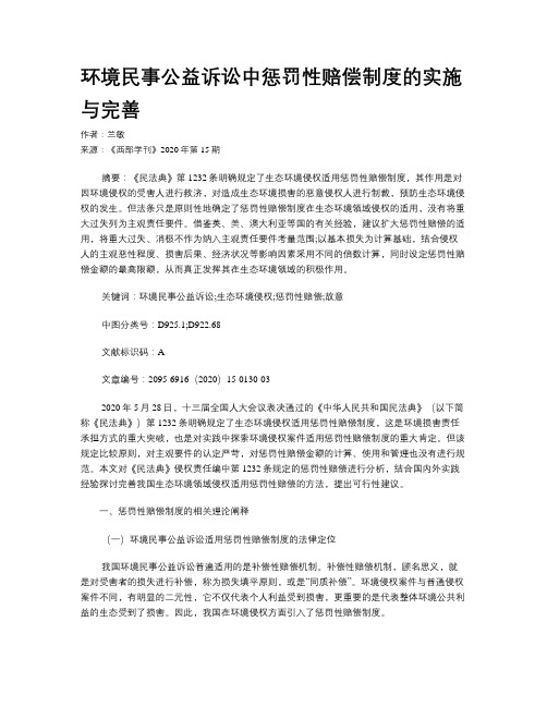 环境民事公益诉讼中惩罚性赔偿制度的实施与完善