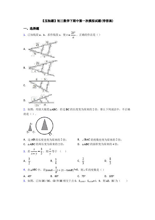 【压轴题】初三数学下期中第一次模拟试题(带答案)