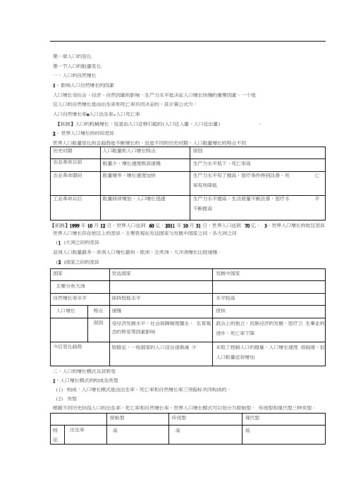 第一章__人口的变化知识点总结重点讲义资料